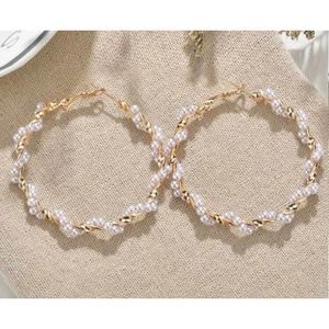 Pearl and Gold Twist Hoop Earrings